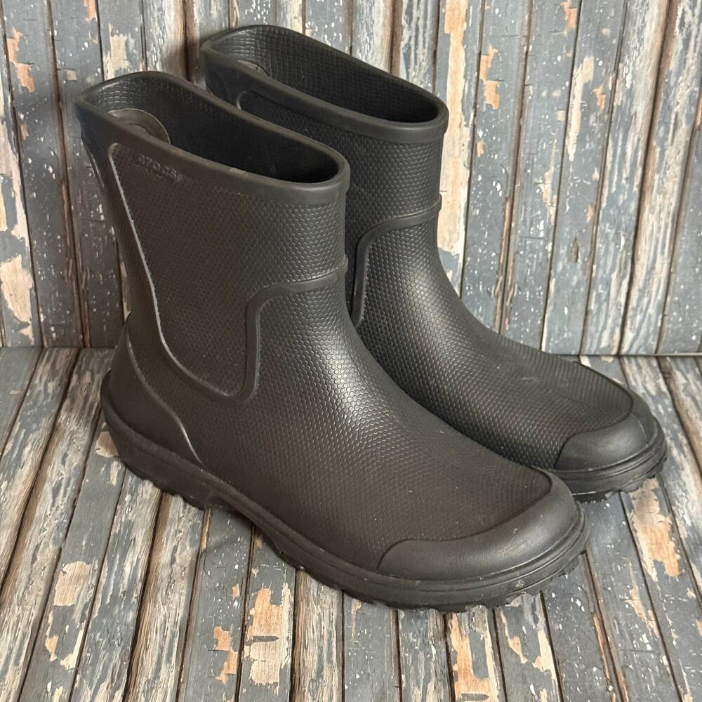 Crocs Wellie Rain Boots Mens 9 Black Waterproof Rubber Outdoors Cushioned